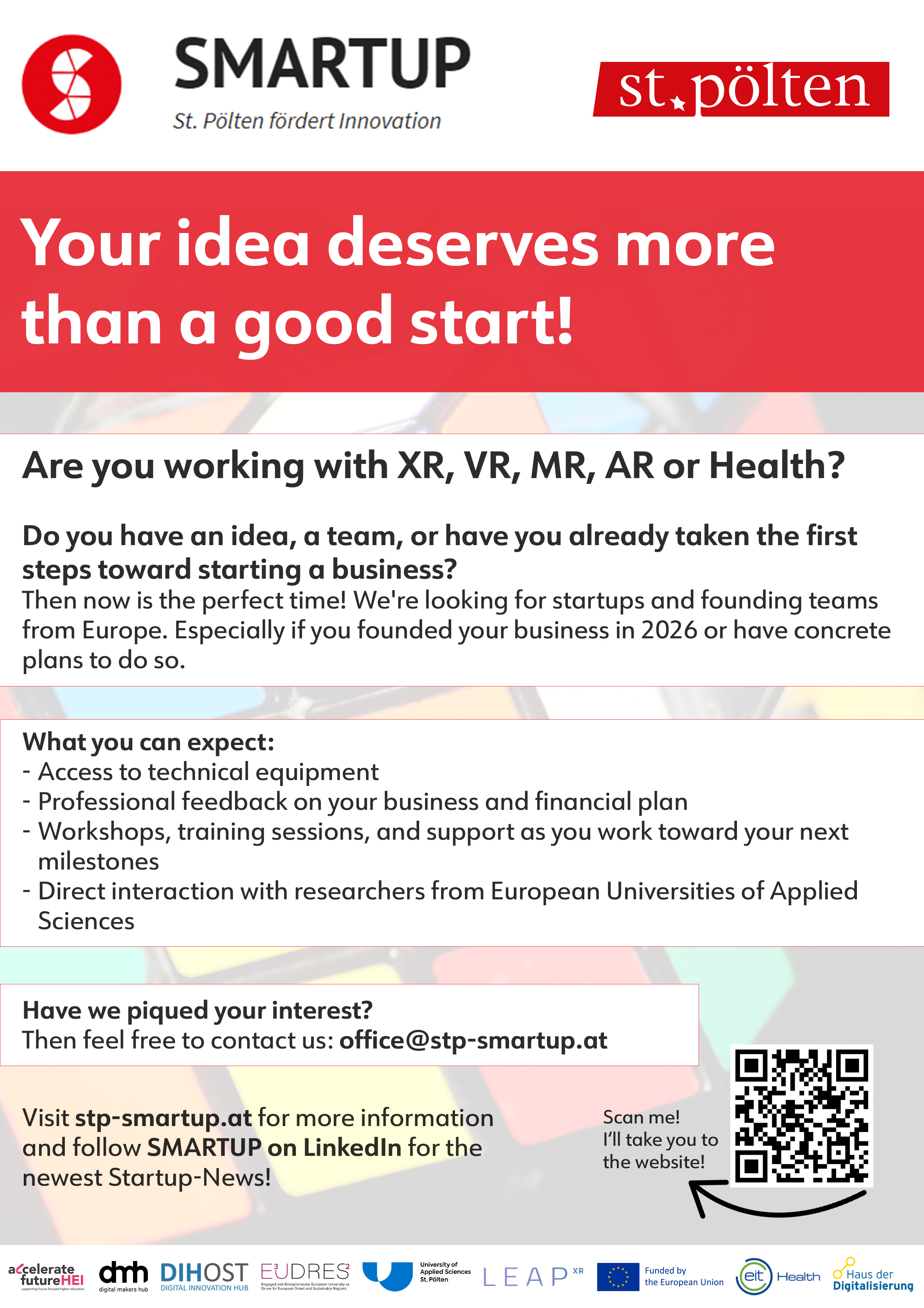 Poster for Startups that work with XR, VR, AR or MR